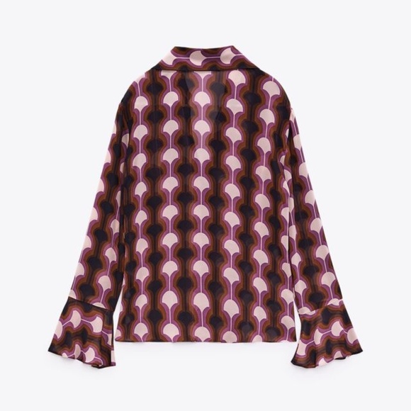 ZARA Ruffled Printed Blouse Pink BNWT - Picture 6 of 6